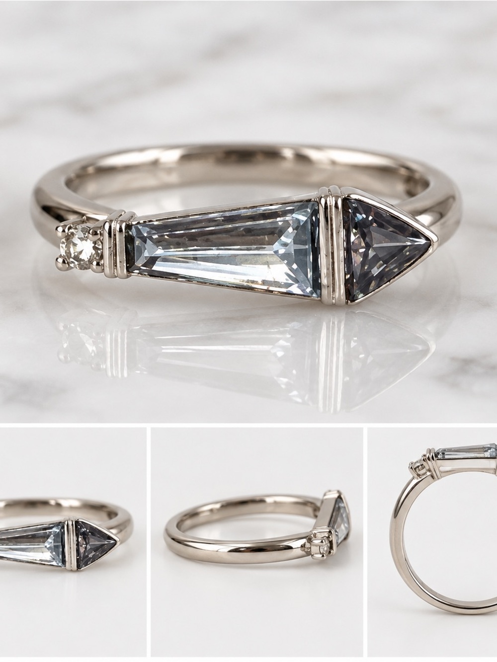 Silver Geometric Marquise Ring - White